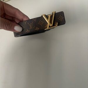 Louis Vuitton Monogram Canvas Belt with Gold LV Buckle - Brown